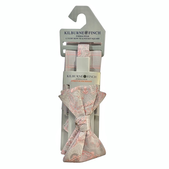 Kilburne And Finch Other - Kilburne And Finch Gray & Pink Men’s Bow Tie w/ Matching Pocket Square